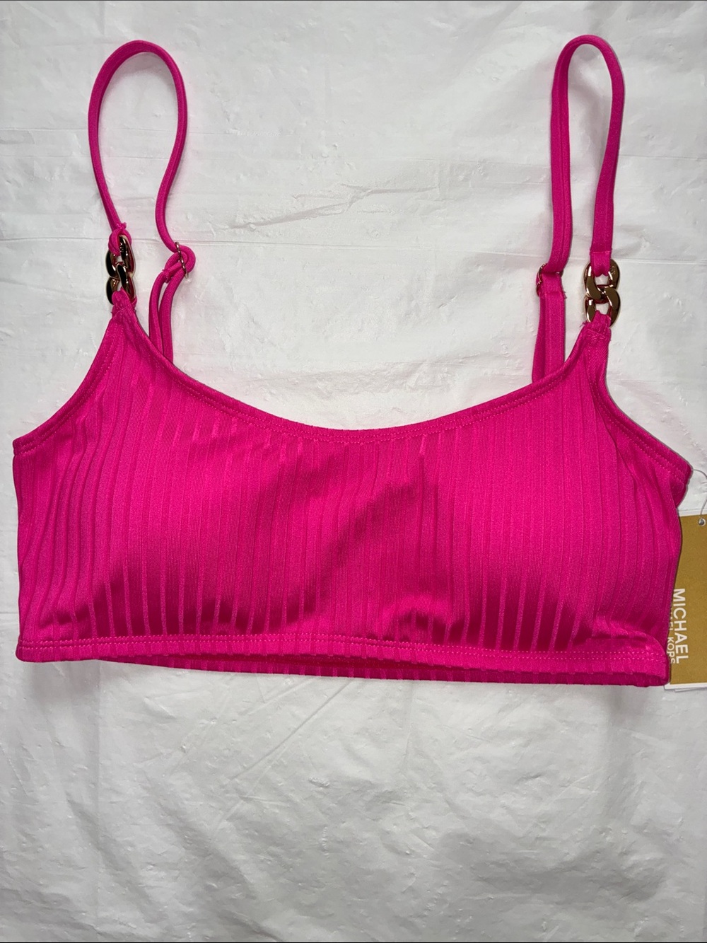 Michael Kors Fuchsia Ribbed Bralette with Gold-Tone Rings